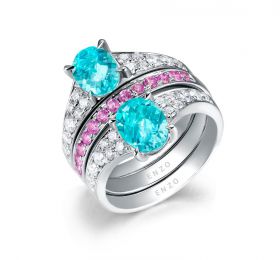 ENZO设计师系列PARAIBA帕拉伊巴系列18K白金镶帕拉伊巴碧玺、粉色蓝宝石及白色蓝宝石戒指戒指