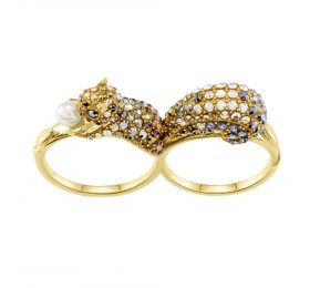 施华洛世奇MARCH MARCH SQUIRREL 图案双层戒指, 彩色设计, 镀金色戒指