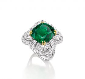 海瑞温斯顿枕型切工祖母绿钻石戒指戒指