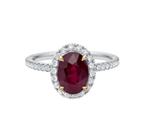 海瑞温斯顿椭圆形红宝石极细微密钉镶嵌钻石戒指戒指