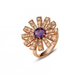 玳美雅PERSEMPRE嵌紫晶和棕色钻石玫瑰金戒指戒指