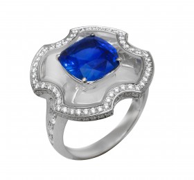 宝格丽铂金镶水晶蓝宝石钻石戒指戒指