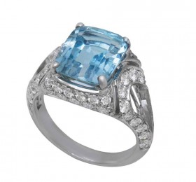 宝格丽白金镶海蓝宝石戒指戒指