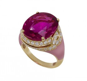 宝格丽玫瑰金镶红碧玺珊瑚钻石戒指戒指