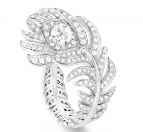 宝诗龙动物系列孔雀羽毛系列白金镶钻戒指，小型款戒指